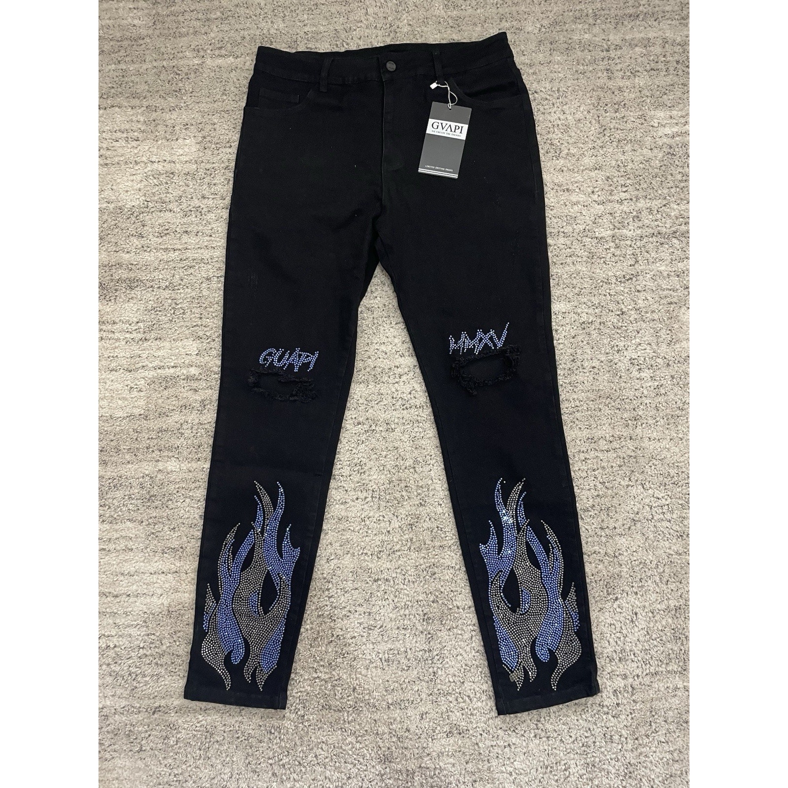 Gvvapi Guapi Rhinestone Flame Jeans Black Size 34 Limited 100 Pcs Aaron Wilhelm